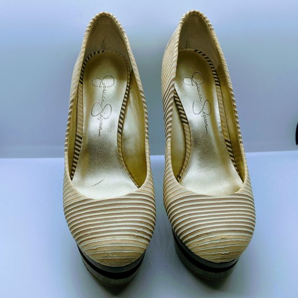 Jessica Simpson Striped Heels with Wood Platform - Picture 6 of 8